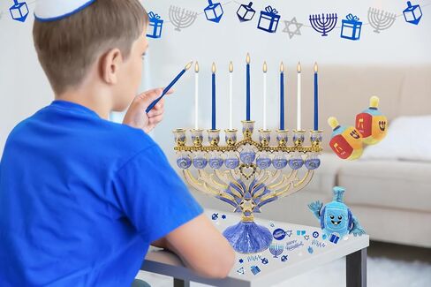 شركة Dreidel Hanukkah Menorah Enamel Magen David & Heart Design، معدن مطلي بالمينا يدويًا in Kuwait