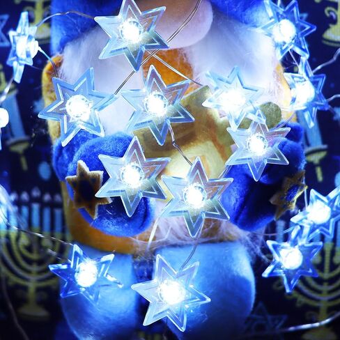Yayfazy Hanukkah Decorations Menorah Star of David String Lights, 9.9ft 30LEDs Blue Lights Battery Operated with Timer, Hanukkah Gifts for Kids, Friends, Jew,Chanukah Decor for Room Bedroom in Saudi Arabia