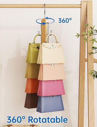 NiHome Wooden Purse Organizer for Closet, 8 Extra-Wide Metal Hooks Handbag Hanger, Space-Saving Hanging Bag Holder & Purse Rack for Closet Organization (Natural, 2 Pack) in Saudi Arabia