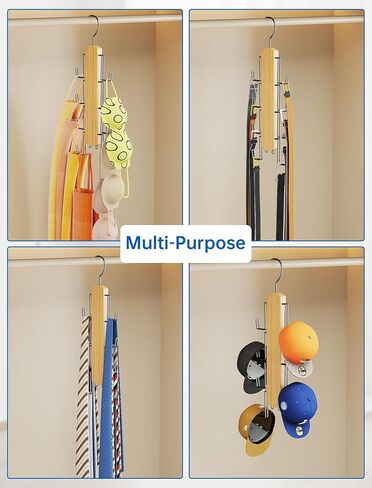 NiHome Wooden Purse Organizer for Closet, 8 Extra-Wide Metal Hooks Handbag Hanger, Space-Saving Hanging Bag Holder & Purse Rack for Closet Organization (Natural, 2 Pack) in Saudi Arabia