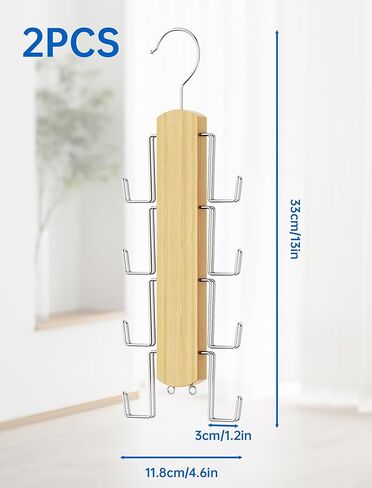 NiHome Wooden Purse Organizer for Closet, 8 Extra-Wide Metal Hooks Handbag Hanger, Space-Saving Hanging Bag Holder & Purse Rack for Closet Organization (Natural, 2 Pack) in Saudi Arabia