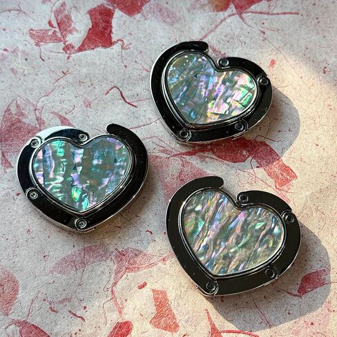 Mother of Pearl Heart Purse Hook Magnet Clip Table Handbag Hanger Foldable Table Holder (Heart) in Saudi Arabia