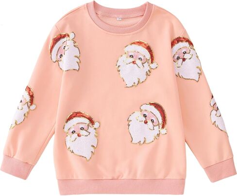 طفل الفتيات عيد الميلاد بلوزات بريق التصحيح سانتا كلوز Crewneck البلوز عيد الميلاد قمصان عطلة القمم الملابس 6-11Y in Saudi Arabia