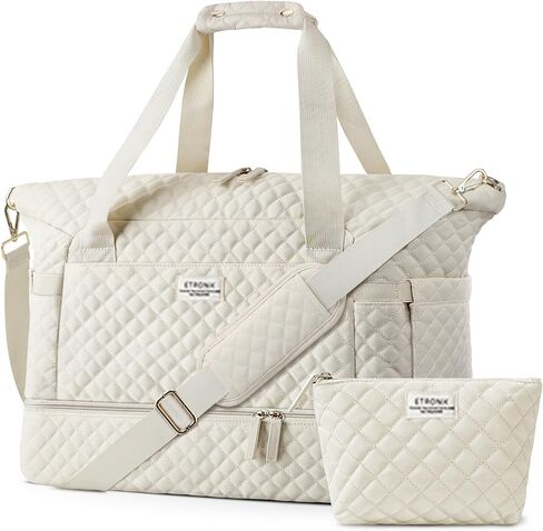 ETRONIK Travel Bag, Weekender Bags for Women, Personal Item Travel Bag with Wet Pocket, Duffel Bag for Travel with Shoes Compartment, 37L Hospital Bag for Labor and Delivery(Beige) in Saudi Arabia