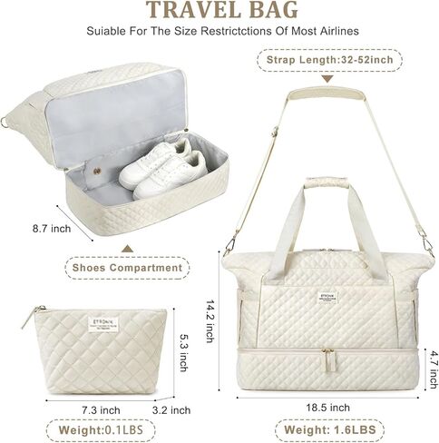 ETRONIK Travel Bag, Weekender Bags for Women, Personal Item Travel Bag with Wet Pocket, Duffel Bag for Travel with Shoes Compartment, 37L Hospital Bag for Labor and Delivery(Beige) in Saudi Arabia