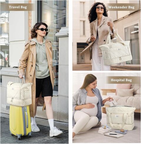 ETRONIK Travel Bag, Weekender Bags for Women, Personal Item Travel Bag with Wet Pocket, Duffel Bag for Travel with Shoes Compartment, 37L Hospital Bag for Labor and Delivery(Beige) in Saudi Arabia
