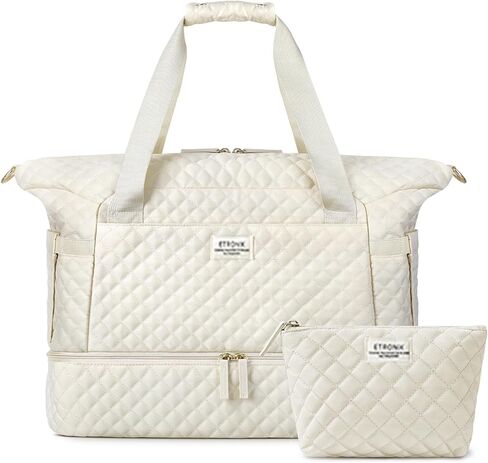 ETRONIK Travel Bag, Weekender Bags for Women, Personal Item Travel Bag with Wet Pocket, Duffel Bag for Travel with Shoes Compartment, 37L Hospital Bag for Labor and Delivery(Beige) in Saudi Arabia