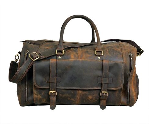 24 Inch Genuine Leather Duffel | Travel Overnight Weekend Leather Bag | Sports Gym Duffel for Men With Leather Toiletry Combo in Kuwait