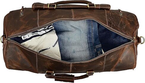 24 Inch Genuine Leather Duffel | Travel Overnight Weekend Leather Bag | Sports Gym Duffel for Men With Leather Toiletry Combo in Kuwait