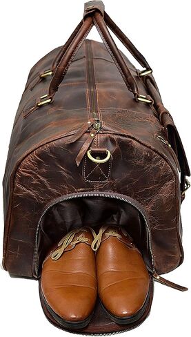 24 Inch Genuine Leather Duffel | Travel Overnight Weekend Leather Bag | Sports Gym Duffel for Men With Leather Toiletry Combo in Kuwait