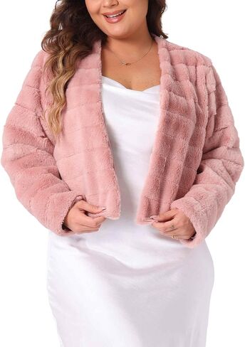 سترة Agnes Orinda مقاس كبير منفوشة للنساء سترات شتوية قصيرة من الفرو الصناعي مفتوحة من الأمام للهالوين in Kuwait