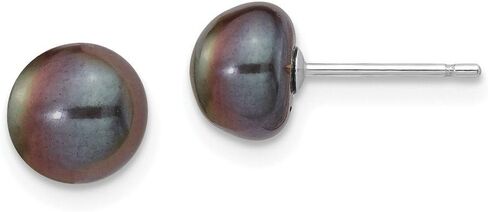 14k White Gold 7-8mm Black Button Freshwater Pearl Stud Earrings 7x7 mm in Saudi Arabia