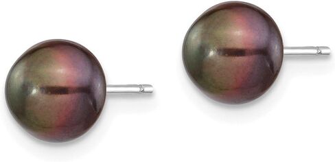14k White Gold 7-8mm Black Button Freshwater Pearl Stud Earrings 7x7 mm in Saudi Arabia