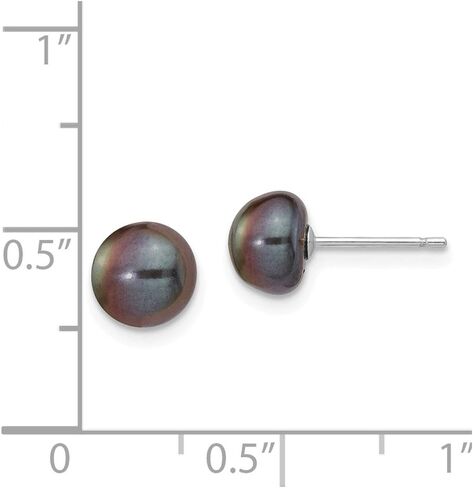 14k White Gold 7-8mm Black Button Freshwater Pearl Stud Earrings 7x7 mm in Saudi Arabia