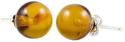 أقراط من الذهب الأبيض عيار 14 قيراط من Trustmark مقاس 6 مم من عسل البلطيق الطبيعي وعنبر على شكل كرة، أنيا in Kuwait