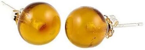 أقراط من الذهب الأبيض عيار 14 قيراط من Trustmark مقاس 6 مم من عسل البلطيق الطبيعي وعنبر على شكل كرة، أنيا in Kuwait