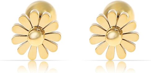 Made by Nami Minimalist Gold Flower Stud Earrings for Women Hypoallergenic Floral Earrings with Ball Screw Back Closures in Saudi Arabia