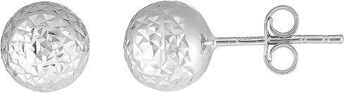 JewelStop 14K White Gold 7mm Ball Stud Earrings with Diamond Cut Textured Finish and Push Back Clasp in Saudi Arabia