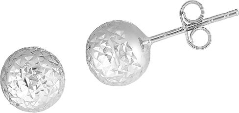 JewelStop 14K White Gold 7mm Ball Stud Earrings with Diamond Cut Textured Finish and Push Back Clasp in Saudi Arabia