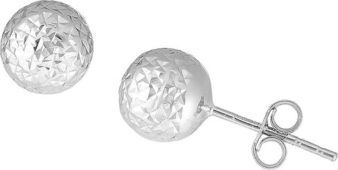 JewelStop 14K White Gold 7mm Ball Stud Earrings with Diamond Cut Textured Finish and Push Back Clasp in Saudi Arabia