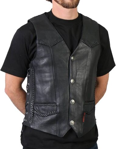Hot Leathers VSM1052 Men's Black 'Patriotic' Conceal and Carry Leather Vest-Black-2XL in Saudi Arabia