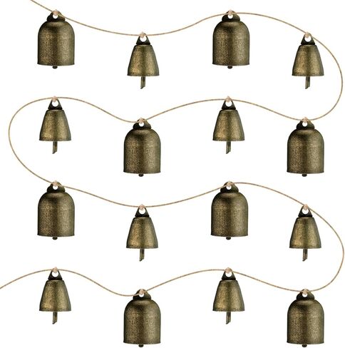16 Pcs Vintage Christmas Bells Decorations - 6.5ft Bronze Cow Christmas Bell Garland Ornaments for Xmas Tree/Front Door/Fireplace/Stair Railing/Wall Decor in Saudi Arabia