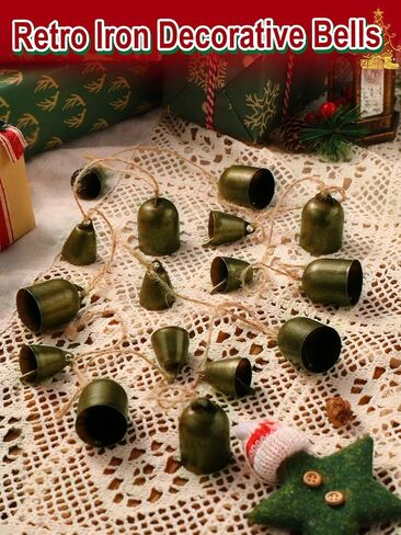 16 Pcs Vintage Christmas Bells Decorations - 6.5ft Bronze Cow Christmas Bell Garland Ornaments for Xmas Tree/Front Door/Fireplace/Stair Railing/Wall Decor in Saudi Arabia