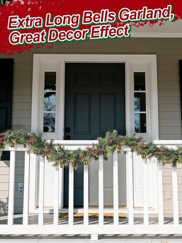 16 Pcs Vintage Christmas Bells Decorations - 6.5ft Bronze Cow Christmas Bell Garland Ornaments for Xmas Tree/Front Door/Fireplace/Stair Railing/Wall Decor in Saudi Arabia