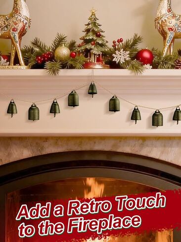16 Pcs Vintage Christmas Bells Decorations - 6.5ft Bronze Cow Christmas Bell Garland Ornaments for Xmas Tree/Front Door/Fireplace/Stair Railing/Wall Decor in Saudi Arabia