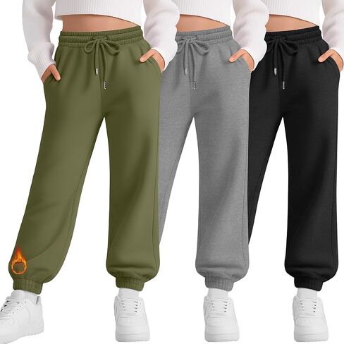 3 Pack Girls Sweatpants Fleece Girls Active Performance Joggers Kids Athletic Pants Casual Sweatpants with Pockets in Saudi Arabia