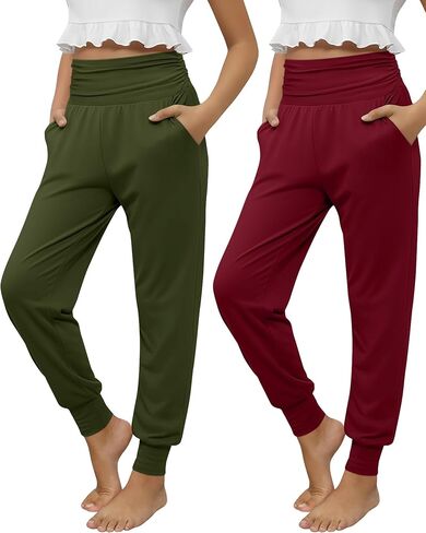 2 Pack Girls' Joggers with Pockets Lightweight Workout Sweatpants High Waisted Lounge Pants Soft Athletic Yoga Pant in Saudi Arabia
