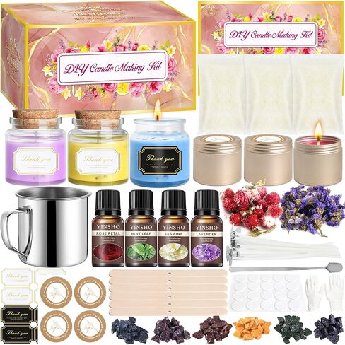 JCOOS Candle Making Kit, DIY Jelly Wax Melts, Candle Making Kit for Adults, 1.5 lb Gel Wax for Candle Making, Candle Wick, Candle Jars, Dried Flowers, Conch, Sand, Candle Dye, Crafting Gifts for Women in Saudi Arabia