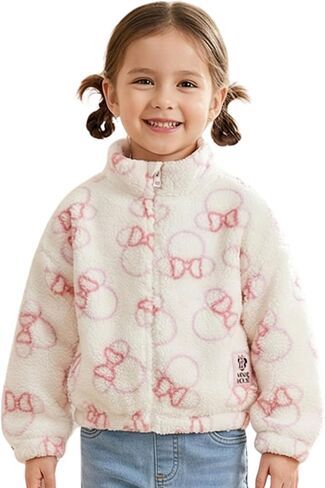 Disney Minnie Mouse Girls Sherpa Coat Jacket, Fleece Mock Neck Full Zip Coat for Little Girls 4-6X in Saudi Arabia
