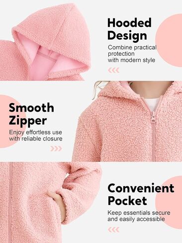 Toddler Girls Fleece Jacket Fleece Full Zip Hooded Jacket with Pockets Fall Winter Fuzzy Outwear Coat for Girls in Saudi Arabia
