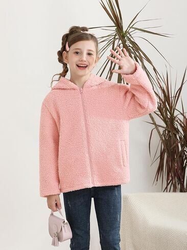 Toddler Girls Fleece Jacket Fleece Full Zip Hooded Jacket with Pockets Fall Winter Fuzzy Outwear Coat for Girls in Saudi Arabia