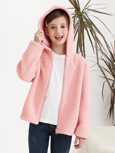 Toddler Girls Fleece Jacket Fleece Full Zip Hooded Jacket with Pockets Fall Winter Fuzzy Outwear Coat for Girls in Saudi Arabia