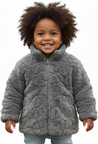 JiAmy Toddler Kids Winter Faux Fur Coat Warm Fleece Jacket Soft Fluffy Zip Up Outwear in Saudi Arabia