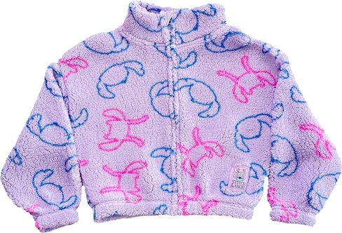 Disney Lilo & Stitch Girls Sherpa Fleece Jacket – Zip-Up Mock Neck Kids Outerwear, Official Licensed (Sizes 4–10) in Saudi Arabia