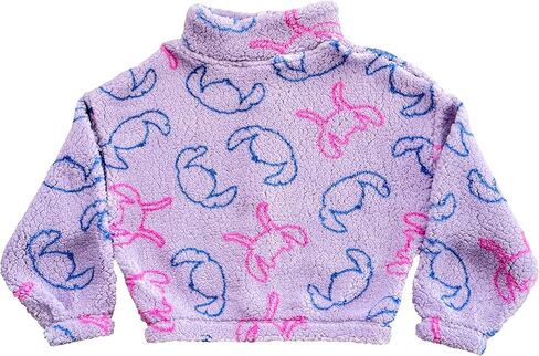 Disney Lilo & Stitch Girls Sherpa Fleece Jacket – Zip-Up Mock Neck Kids Outerwear, Official Licensed (Sizes 4–10) in Saudi Arabia