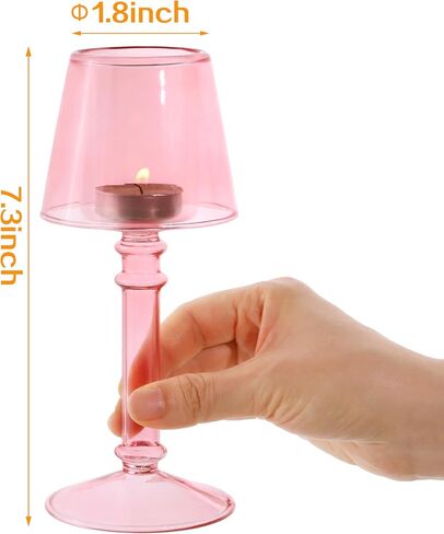 Pink Glass Hurricane Candleholder - Desk Lamp Shaped Glass Hurricane Candle Holder Crystal Decorative Candle Stand for Table Wedding Dinning Centerpieces Party Supplies Festival Decor in Saudi Arabia
