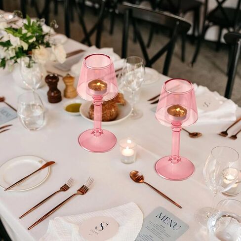 Pink Glass Hurricane Candleholder - Desk Lamp Shaped Glass Hurricane Candle Holder Crystal Decorative Candle Stand for Table Wedding Dinning Centerpieces Party Supplies Festival Decor in Saudi Arabia