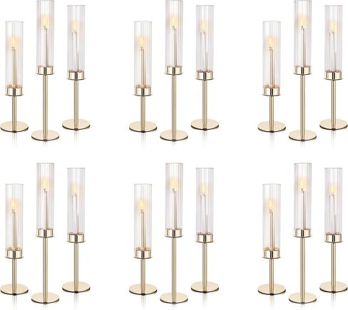 Tall Hurricane Glass Candlestick Holders for Taper Candles Table Centerpiece Decor Wedding Christmas Home Celebration (18, Gold) in Saudi Arabia