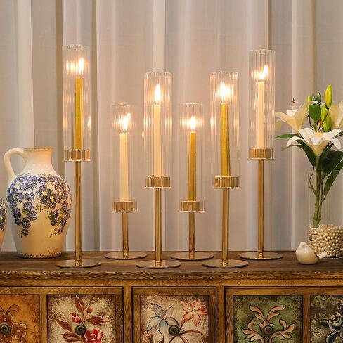 Tall Hurricane Glass Candlestick Holders for Taper Candles Table Centerpiece Decor Wedding Christmas Home Celebration (18, Gold) in Saudi Arabia