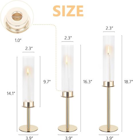 Tall Hurricane Glass Candlestick Holders for Taper Candles Table Centerpiece Decor Wedding Christmas Home Celebration (18, Gold) in Saudi Arabia