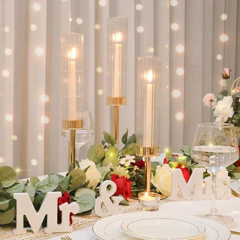 Tall Hurricane Glass Candlestick Holders for Taper Candles Table Centerpiece Decor Wedding Christmas Home Celebration (18, Gold) in Saudi Arabia
