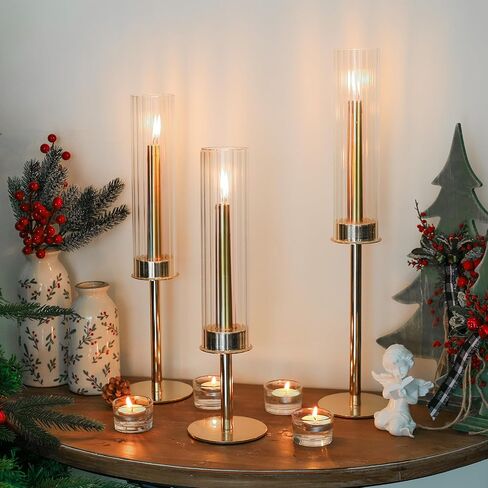 Tall Hurricane Glass Candlestick Holders for Taper Candles Table Centerpiece Decor Wedding Christmas Home Celebration (18, Gold) in Saudi Arabia