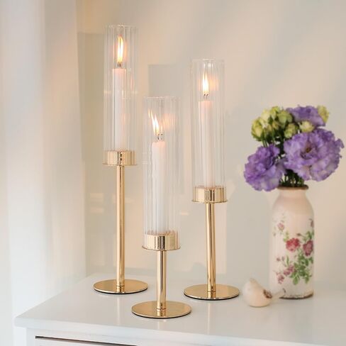 Tall Hurricane Glass Candlestick Holders for Taper Candles Table Centerpiece Decor Wedding Christmas Home Celebration (18, Gold) in Saudi Arabia