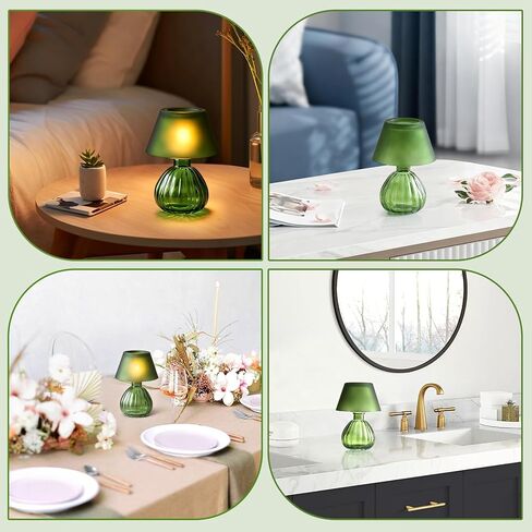 Table Lamp-Shaped Glass Hurricane Candle Holder,Crystal-Decorated Candle Holder,Tea Lights and Electronic Candles, Vintage Decoration,Warm Gift.Wedding Party Supplies,Christmas Dark Green in Saudi Arabia