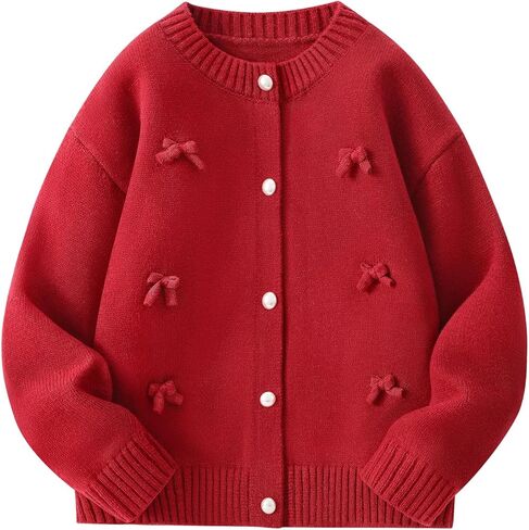 Girls Christmas Cardigan Long Sleeve Button Up Sweater Cute Bow Knitted Crop Outwear 5-14 Years in Saudi Arabia