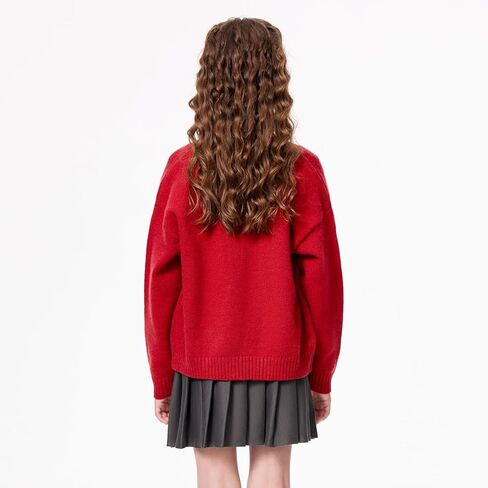 Girls Christmas Cardigan Long Sleeve Button Up Sweater Cute Bow Knitted Crop Outwear 5-14 Years in Saudi Arabia